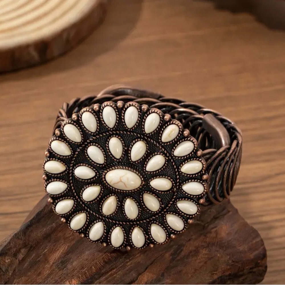 Brass Turquoise Concho Bracelet Stretchable - Picture 4 of 5